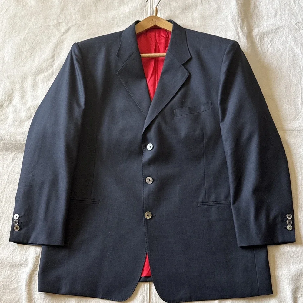 Custom Tailored Holland & Sherry Blue Plaid Wool Blazer 48